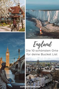 the collage shows pictures of different places in england