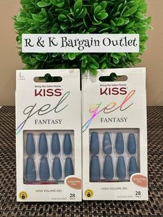 2  Kiss Gel Fantasy Press-On Faux Long Nails 82958 KGFS100F Matte Blue Coffin Glue On Nails, Long Nails, Press On Nails, Kiss