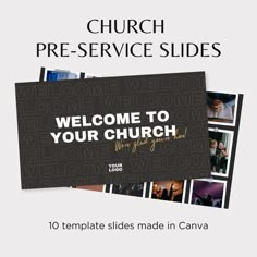 a church welcome card with the words, welcome to your church and photos on it