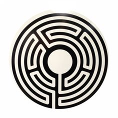 a black and white circular maze on a white background