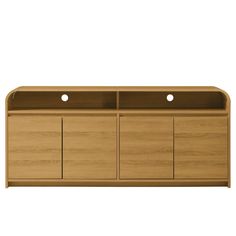 the sideboard is made from wood and has two doors on each side, with three drawers