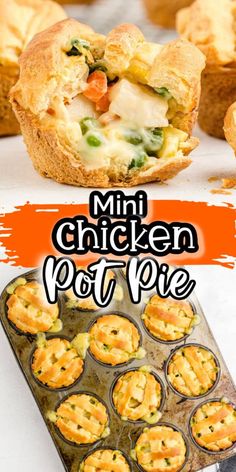 mini chicken pot pies with text overlay