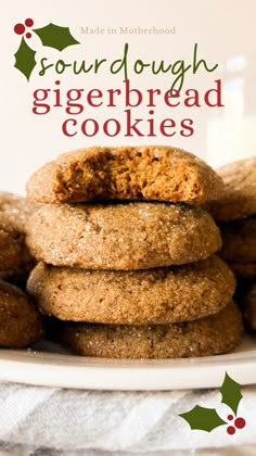 a stack of gingerbread cookies sitting on top of a white plate