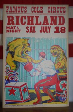 an old circus poster is displayed on the wall