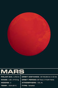 the poster for mars is shown in black and red