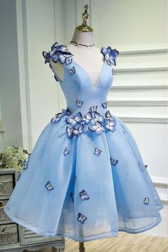 A Line Sky Blue Short Homecoming Dress,WD081 Junior Homecoming Dresses, Butterfly Applique, Cute Homecoming Dresses, Cheap Homecoming Dresses, Blue Homecoming Dresses, 파티 드레스, Short Party Dress, Short Homecoming Dress, Lace Homecoming Dresses