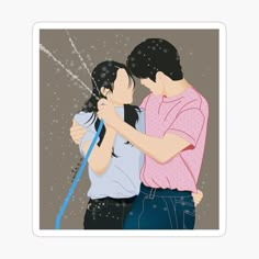 a couple kissing under an umbrella in the rain sticker