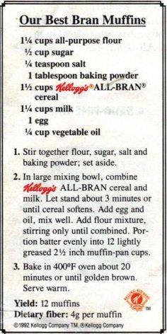 the recipe for our best bran muffins is shown in red and black lettering