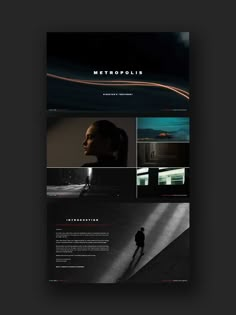 the website design for metropolis is shown in black and white, with dark colors