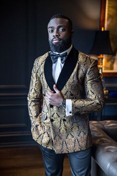 Black wedding groom look with textured gold tuxedo | luxury wedding New York  | New Jersey Top Wedding Planner | Party Planner | Floral Design | JP Events And Design