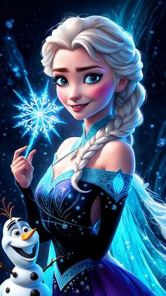 the frozen princess is holding a snowflake