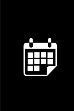 a black and white calendar icon on a dark background