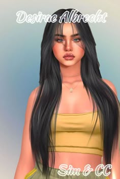 an animated image of a woman with long black hair, wearing a yellow crop top