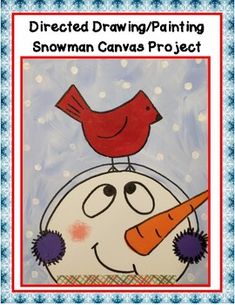 a red bird sitting on top of a snowman's head with carrots