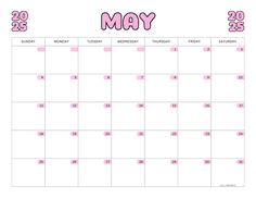 a pink calendar with the word may on it and an image of a woman's face