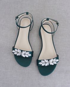 "This listing is for women and kids sandals. Classy satin flat sandals with butterfly brooch and ankle strap. Effortless yet adorable to wear on your favorite occassion. Can be pair with dress or casual look. DETAILS: COLORS AVAILABLE: Women: Black, Burgundy, Champagne, Hunter Green, Ivory, Light Blue, Navy, Pink, Silver, and White UPPER: Synthetic upper and lining MATERIALS: Manmade outsole STYLE NAME: MADDY Not sure of which size to purchase? Shoes measurements are as follow: (Please note meas Green Flats Sandals, Green Flat Heel Party Sandals, Elegant Green Low Heel Flats, Green Non-slip Flat Sandals, Sandals Classy, Chic Green Sandals With 4-inch Heel, Elegant Green Slip-on Flats, Bridesmaid Shoes Flat, Bridesmaid Dress Shoes