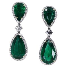 18k White gold earrings with 4 top gem quality pear shape GIA certified emeralds weighing 31.55 carats and 2.83 carats of collection color/clarity round brilliant diamonds. Emerald Drop Earrings, Emerald Earrings Drop, Silver Jewelry Fashion, White Gold Earrings, Emerald Earrings, Emerald Jewelry, Pear Shape, Pear Shaped, Round Brilliant