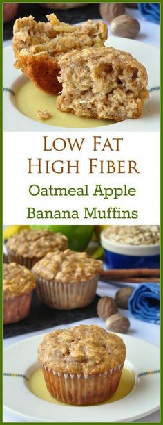 High Fiber Muffins, Low Fat Muffins, Fiber Muffin, Apple Banana Muffins, Oatmeal Apple, Wholesome Breakfast, Menu Sarapan Sehat, Healthy Breakfast Muffins, Low Cholesterol Recipes