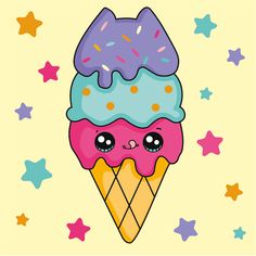 an ice cream sundae with sprinkles and stars on a yellow background