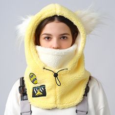 Yellow Cat Skiing Mask Hats, Skiing/ Snowboard Sports Balaclava, Mask Outdoor Sport Knit Hat , Helmet Cover, Winter/Birthday Gift    Hi, let's be the coolest in the skiing resort during the skiing season  💛Hat design is fashionable and has the lovely temperament of animals, which will give you a high degree of attention outdoors 💛The hat is made of Icelandic velvet and fleece, which has excellent warmth retention and wind resistance 💛The hat can be worn directly or put on the helmet. Both adu Playful Yellow Winter Hat, Casual White Balaclava, Casual White Beanie Balaclava, Winter Sports Balaclava, Warm White Balaclava For Outdoor, Winter Sports Warm Balaclava, Warm Winter Sports Balaclava, Warm Balaclava For Skiing In Winter, White Hooded Balaclava For Winter