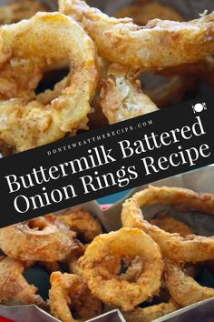 buttermilk battered onion rings recipe with text overlay