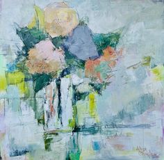 an abstract painting of flowers in a vase