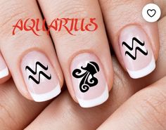 Aquarius Nail Art, Aquarius Birthday Nails, Zodiac Sign Nails, Nails Aquarius, Aquarius Nails, Zodiac Nail Designs, Nail Art Zodiac Signs, Zodiac Nails, Birthday Nail Art