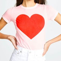 Nwt Chasers Pale Pink Short Sleeve T-Shirt With Oversized Large Red Heart.... Super Cute. Size: M Color: Pale Pink With Red Heart Fabric: 60% Cotton, 40% Polyester Condition: New With Tag Measurements: Under Arm To Underarm: 17” Length: 24” Rose Shirts, Heart Tee, Heart Graphic, Heart T Shirt, Henley Top, Pink Tshirt, Pink Shorts, China Fashion, Heart Print