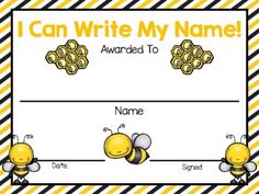 i can write my name certificate with two bees