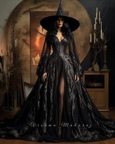 Surrealism Wedding, Vishma Maharaj, Maleficent Halloween Costume, Halloween Fashion Outfits, Witch Lovers, Villain Dresses, Goth Disney Princesses, Fashion Collection Inspiration, Witch Pictures