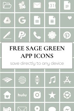 the free sage green app icons are displayed in white and gray squares with text that reads,