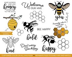 bees and honeycombs with the words bee happy