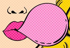 pop art woman's face with pink lips and yellow hair