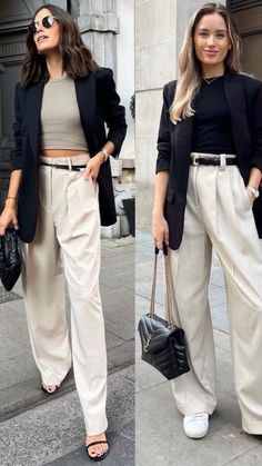 Outfit Pantalon Beige, Bibi Fashion, Wide Leg Pant Outfit, Beige Pants Outfit, Jeans Beige, Outfit Primavera, Trouser Outfits, Outfit Mujer, Beige Pants