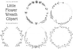 four flower wreath cliparts with the words, little flower wreath clipart on them