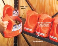 an ad for interest with orange containers on the shelf and instructions about how to use them