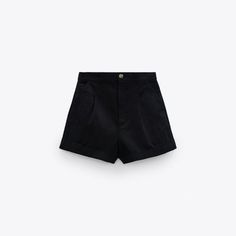 Black Zara Twill Pleated Cuffed Hem Shorts -Side Pockets, Back Patch Pockets -Zip Fly With Button Closure Trendy Cotton Shorts For Night Out, Zara High Waist Cotton Shorts, Zara Cotton Bottoms Short Length, Zara High-waist Cotton Shorts, Zara Black Cotton Bottoms, Classic High Waist Cotton Shorts, High-waisted Cotton Shorts For Night Out, Cotton High-waisted Shorts For Night Out, Chic Black Cotton Shorts