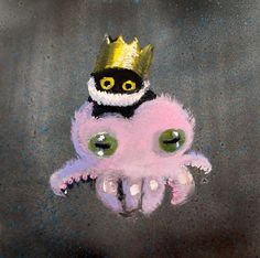 an octopus with a crown on it's head is depicted in this artistic painting