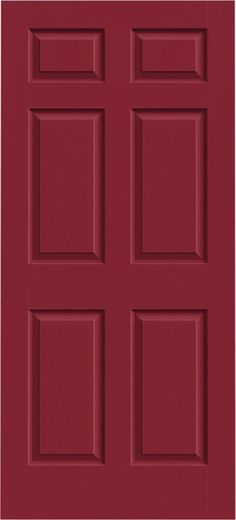 an image of a red door with four square panes on the top and bottom