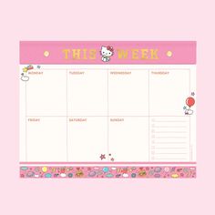 An undated pink and white planner pad with Hello Kitty graphics. Hello Kitty Schedule, Reminder Stickers, Sweets Gift, Notes Gift, Book Candle, Desk Pad, Book Stationery, Note Taking, 50th Gifts