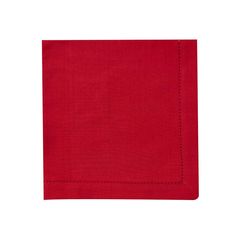 a red napkin with stitching on the side and a white back ground, in front of a white background