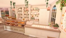 can you tell i like the plaid texture alot Bakery Interior Bloxburg, Bloxburg Bakery Ideas Exterior, Small Bakery Layout, Aesthetic Cafe Bloxburg, Christmas Cafe Bloxburg, Coffee Shop Bloxburg, The Sims 4 Bakery, Bloxburg Bakery Ideas, Bloxburg Bakery Decals