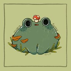 a frog with a mushroom on its head