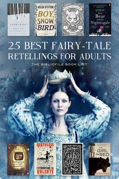 the book cover for 25 best fairy - tale retellings for adults, with an image of a woman holding her head