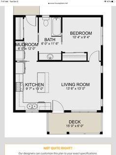 the floor plan for a small house with two bedroom and one bathroom, including an attached living