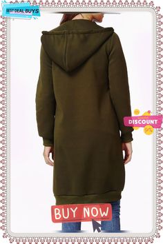 Women Plain Casual Zip Up Sweatshirt Jacket Plus Size Hoodie with Pockets Fall Hooded Outerwear With Ribbed Cuffs, Cotton Outerwear With Double-lined Hood, Spring Fleece Hoodie With Pockets, Spring Fleece Sweatshirt With Pockets, Fall Parka With Double-lined Hood And Long Sleeves, Green Long Sleeve Parka For Fall, Green Parka For Fall, Green Fall Parka, Oversized Parka With Drawstring Hood