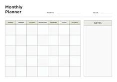 a printable planner for the month with notes and reminders on it's side