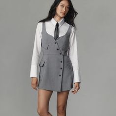 Selling A Classic By Anthropologie Re-Worked Blazer Romper Size 2. Gray Color. Never Worn, Nwt. Bundle To Save C Chic Workwear Overalls, Chic Fitted Bottoms With Suspenders, Workwear Bottoms With Bib Front And Pockets, Spring Overall Bottoms For Workwear, Fitted Bottoms With Suspenders For Spring, Blazer Romper, Utility Romper, Jumpsuit Navy Blue, Work Blazer