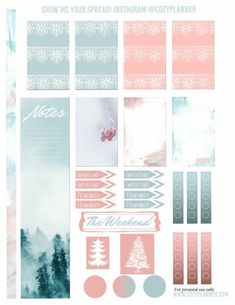 the pastey pink and grey color scheme for this winter themed planner sticker kit