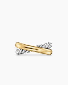 David Yurman | Crossover Two Row Ring in Sterling Silver with 14K Yellow Gold, 7.5mm David Yurman Wedding Band, David Yurman Ring, Gift Guide Women, Cable Bracelets, Swirl Ring, David Yurman Jewelry, Gold And Silver Rings, Yellow Gold Ring, Pinky Ring